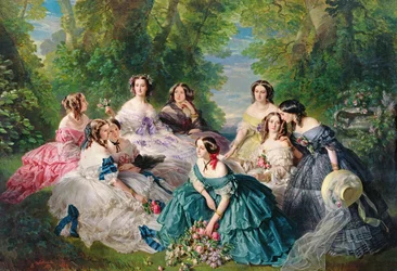 Keisarinna Eugenie (1826-1920) Odotusnaistensa ympäröimänä, 1855